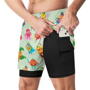 Superheld Fruit En Groenten Grappige Zwembroek met Compressie Liner & Pocket Voor Mannen Board Zwemmen Sport Shorts