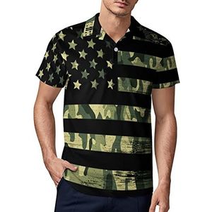 Amerikaanse vlag met camouflage heren golf poloshirt zomer korte mouw T-shirt casual sneldrogende T-shirts XL