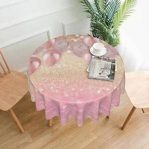 YQxwJL Roze Glitter Ballon Print Ronde Tafelkleed 152 cm Wasbaar Tafelkleed Voor Bruiloft Eetfeest Eetbanket Decoratie