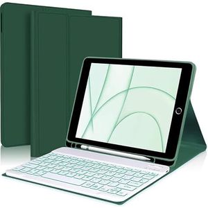 Toetsenbordhoes voor iPad Air 13 inch (M2) 2024, 7-Kleuren Achtergrondverlichting, Magnetisch Afneembaar Draadloos Toetsenbord met S-Penhouder,Dark green
