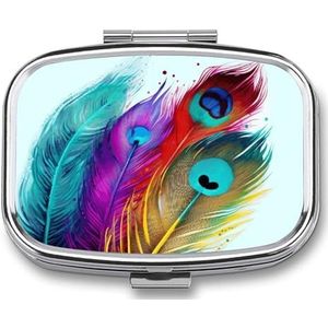 Leuke Pil Organizer Gekleurde Veer Gedrukte Draagbare Reizen Pillendoos Mini Pillendoos Kan Openlucht worden gebruikt