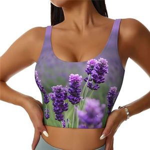 Paarse Lavendel Gekleurde Bloemen Print Comfortabele Vrouwen Sport Vest Yoga Workout Vest Voor Vrouwen Lichtgewicht Zomer, Zwart, S