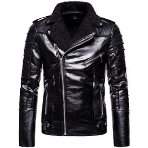Suiting Style Heren zwart motorbont echt lederen jas - slim fit asymmetrische kraag gewatteerde outfits voor heren, Zwart, M