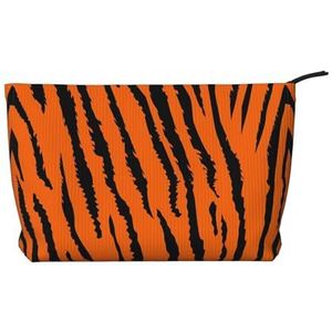 Oranje Tijger Luipaard Rits Sluiting Corduroy Make-up Tas Multifunctionele Organizer 22x7x17cm voor Reizen Camping Vakantie Fitness, Zwart, Eén maat