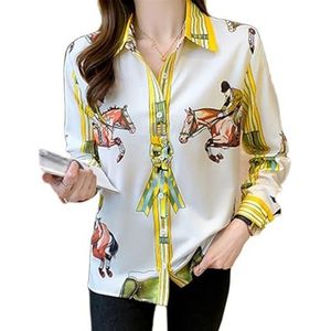 HJUGHPN Damesblouse, elegante damesblouse, bedrukt shirt met lange mouwen, Geel, 3XL