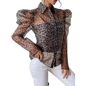 dames topjes Shirt met luipaardprint en gigot-mouwen zonder cami-top (Color : Multicolore, Size : L)