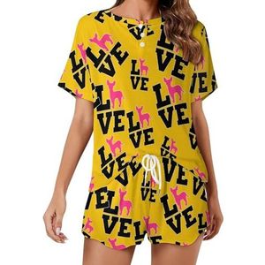 Chihuahua Love Soft Womens Pyjama Korte Mouw Pyjama Loungewear met Zakken Gift voor Thuis Strand 5XL