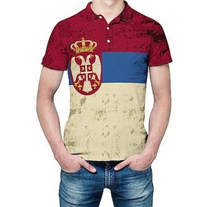 Vintage Servische vlag heren shirt met korte mouwen golfshirts normale pasvorm tennis T-shirt casual zakelijke tops