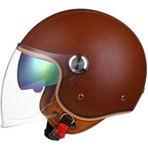 Open Face Motorhelm, 3/4 Retro Bromfietshelm voor Volwassen Vrouwen Mannen, Half Face Vintage Scooter Motorfiets ATV Motorhelmen met Vizier 02,L