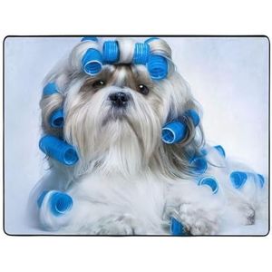 OPSREY Shih Tzu hond bedrukt zacht vloerkleed antislip vloermat pluizig indoor decoratief tapijt