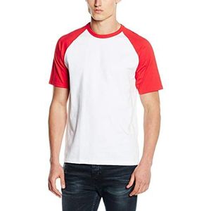 Fruit of the Loom Heren Baseball Classic T-shirt met korte mouwen, Wit/Rood, M