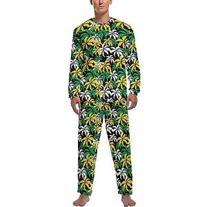Palmbomen in Jamaica Kleuren Zachte Heren Pyjama Set Comfortabele Lange Mouw Loungewear Top En Broek Geschenken S