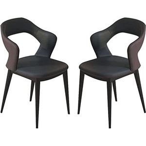 GEIRONV PU lederen eetkamerstoel set van 2, moderne keuken woonkamer lounge toonbank stoelen ergonomische zitting stevige koolstofstalen metalen poten Eetstoelen ( Color : Black , Size : 80*52*50cm )