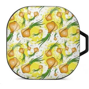 Geel knoflookpatroon oordopjes hoesje compatibel met Samsung harde beschermhoes zwarte stijl