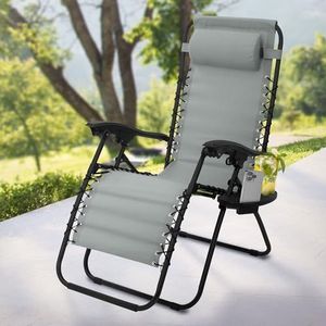 ML-Design zonneligstoel opvouwbaar, grijs, zonneligstoel met verstelbare hoofdsteun & rugleuning, weerbestendig/buiten met koordsysteem, Zero Gravity relaxligstoel, tuinstoel met bekerhouder