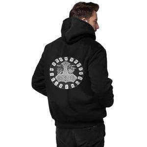 Heren Viking Runes Retro Casual Fleece Hoodies Jas Herfst Winter Warme Winddichte Gezellige Jas Dikke Sherpa Gezellige Hoodies Jas(A21,3XL)