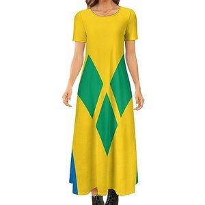 Saint Vincent en de Grenadines vlag dames zomer casual korte mouwen maxi-jurk ronde hals bedrukte lange jurken M