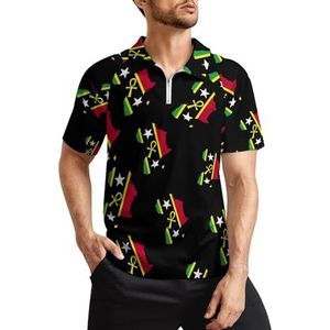 Rood Zwart Groen Afrika Kaart Ankh Heren Golf Polo Shirts Klassieke Fit Korte Mouw T-Shirt Gedrukt Casual Sportkleding Top M