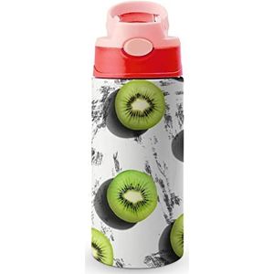 Kiwi Fruit 350 ml waterfles met rietje koffiebeker waterbeker roestvrij staal reismok voor vrouwen mannen roze stijl