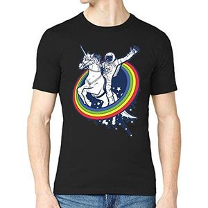 Eenhoorn en astronaut regenboog ruimte verkenning mannen bemanning hals T-Shirt