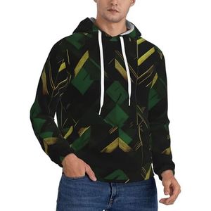 OAZCVBNN Zwarte Groene en Gouden Geometrische Druk Unisex Manier Met capuchon Pullover Casual Wear voor Openluchtactiviteiten en het Kamperen, Zwart, XS