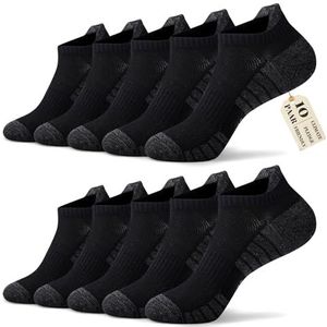 FALARY Sneaker Sokken Heren 43-46 Sportsokken Korte Hardloopsokken Dames Katoen Ademend Halfsokken Zwart 10 Paar