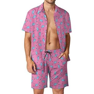 Pink Love Flamingo Hawaiiaanse sets voor heren, button-down trainingspak met korte mouwen, strandoutfits, XL