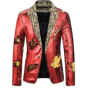 Dvbfufv Luxe mode herenpak met pailletten reverskraag bloemen podium blazers jas, Rood, M