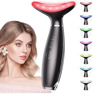 Dopsikn 7 Kleur Galvanische Machines - Rood Lichttherapie voor Gezicht en Hals, Gezichtsmassager Tool voor rimpels, Dubbele Kin, Vibrerende Gezichtsmassager met Thermals, Zwart