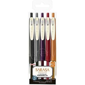 Zebra Sarasa Clip Gel Inkt Balpen 0.5mm, Rubber Grip, Vintage Kleuren, 5 Kleuren Set 2 (JJ15-5C-VI2)