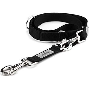 BedDog® hondenriem WILLY, verstelbaar in 3 lengtes, dubbele riem, hondenlijn, looplijn, middelgrote en grote honden, totale lengte 2m - zwart