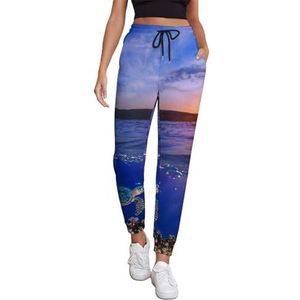 Sea Turtle Zwemmen over Coral Reef Joggingbroek voor dames, hardloopbroek, joggingbroek, casual broek, elastische taille, lang met zakken