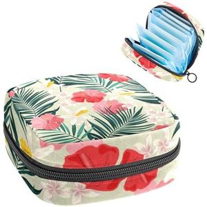 Opbergtas voor maandverband, menstruatiecup zakje tampon tas, menstruatiepads, houder organizer voor dames en meisjes, bloemen- en bladerprint