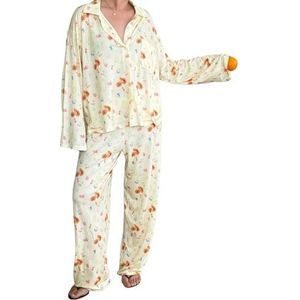 Zureto Pyjama met fruitprint, set met pyjamabroek en korte broek, dames, Y2k, set van 2 stuks, M