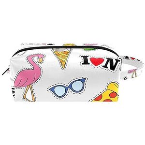 Make-up tas PU-leer,make-up tas voor op reis,reizen flamingo eieren pizza,Cosmetische organizer voor dames