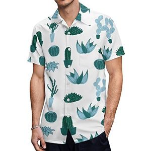 Cactus Garden Hawaiiaanse shirts voor heren, korte mouwen, casual shirt, knoopsluiting, vakantie, strandshirts, 4XL