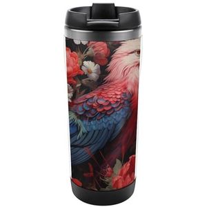 Rode Bloemen Eagle Travel Mok Rvs Koffie Cup Isolatie Tumbler Thermische Mok voor Thee Sap