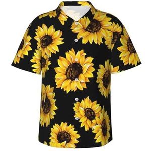 EdsfFehs Hawaiiaans herenshirt met zonnebloemprint, licht, ademend, korte mouwen met voorzak (S-3 XL), Zwart, S