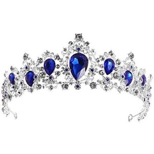 Frcolor Blauwe Kristallen Kroon Bruiloft Bruids Tiara Koningin Prinses Hoofdstukken Strass Hoofdbanden voor Verjaardag Party