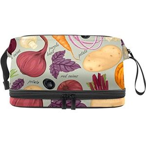 Dubbellaags Cosmetische Tas Plantaardige Draagbare Make-Up Tas Reizen Organizer Pouch Voor Vrouwen Meisjes Toiletries Tassen, Meerkleurig, 27x15x14 cm/10.6x5.9x5.5 in, Make-up zakje