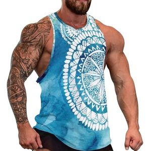 Bohemian Blauw Aquarel Weed Mannen Tank Top Grafische Mouwloze Bodybuilding Tees Casual Strand T-Shirt Grappige Gym Spier