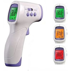 Medische infraroodthermometer voor volwassenen, contactloze thermometer, lcd-display, kleurindicatoren, 32 geheugenplaatsen.