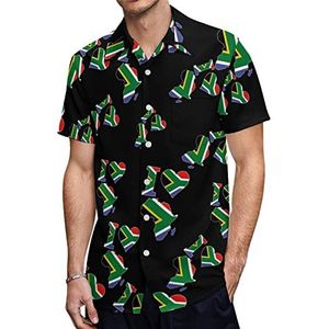 I Love Zuid-Afrika vlag heren Hawaiiaanse shirts korte mouw casual shirt button down vakantie strand shirts L