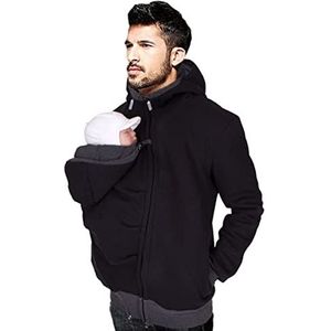 Twee-in-één multifunctionele papa hoodie kangoeroe fleece sweater voor heren, jas met capuchon en babydraagzak, pullover, geschikt voor baby's, Zwart, XXL