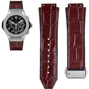 INSTR 26 * 19mm Echt Rundleer Horlogeband Voor Hublot Big Bang Serie Mannen Polsband Vervanging Accessoires Zwart Bruin band (Color : Brown-silver bucke, Size : 26mm-19mm)