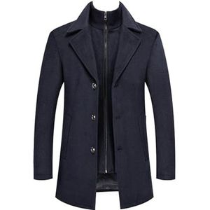 Trenchcoat for Heren Overjas Van Wolmix Met Enkele Rij Knopen Afneembare Binnenvoering Zakelijke Winddichte Zachte Uitloper (Color : Navy, Size : M)