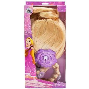 Disney Store officiële Rapunzel-pruik voor kinderen uit, Rapunzel, realistische, glanzende, goudkleurige haarvlecht en bloemen, één maat