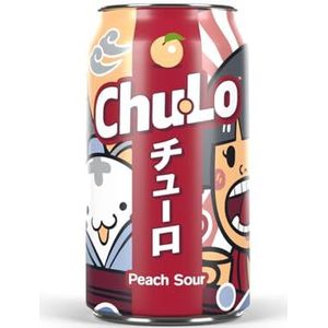 Chu Lo Perzik zure blikjes 24 stuks, Japans geïnspireerde frisdrank, lage suiker premium frisdrank, zure koolzuurhoudende drank perzik smaak, veganistisch, glutenvrij, gemaakt in het VK - 24 blikjes x 330 ml