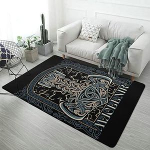 Viking Symbol Area Rug, Noorse Mythologie Print Tapijt, Zacht Gezellig Flanel Moderne Slaapkamer Woonkamer Home Decor Vloerkleed Mat Antislip Wasbaar(Color:Mjolnir,Size:120 x 180CM)