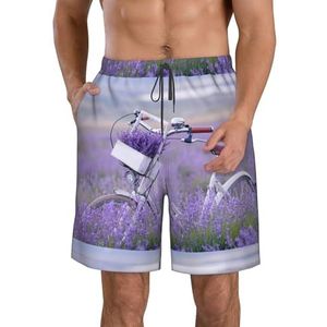 PHTZEZFC Lavendel Fiets Print Strandshorts voor heren, zomervakantie, strandshorts, casual, lichtgewicht trekkoord, Wit, XL